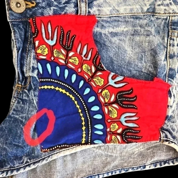 Womens Acid Wash Upcycled Jean Shorts Patch Girl X Press Sz 14 - Picture 7 of 7